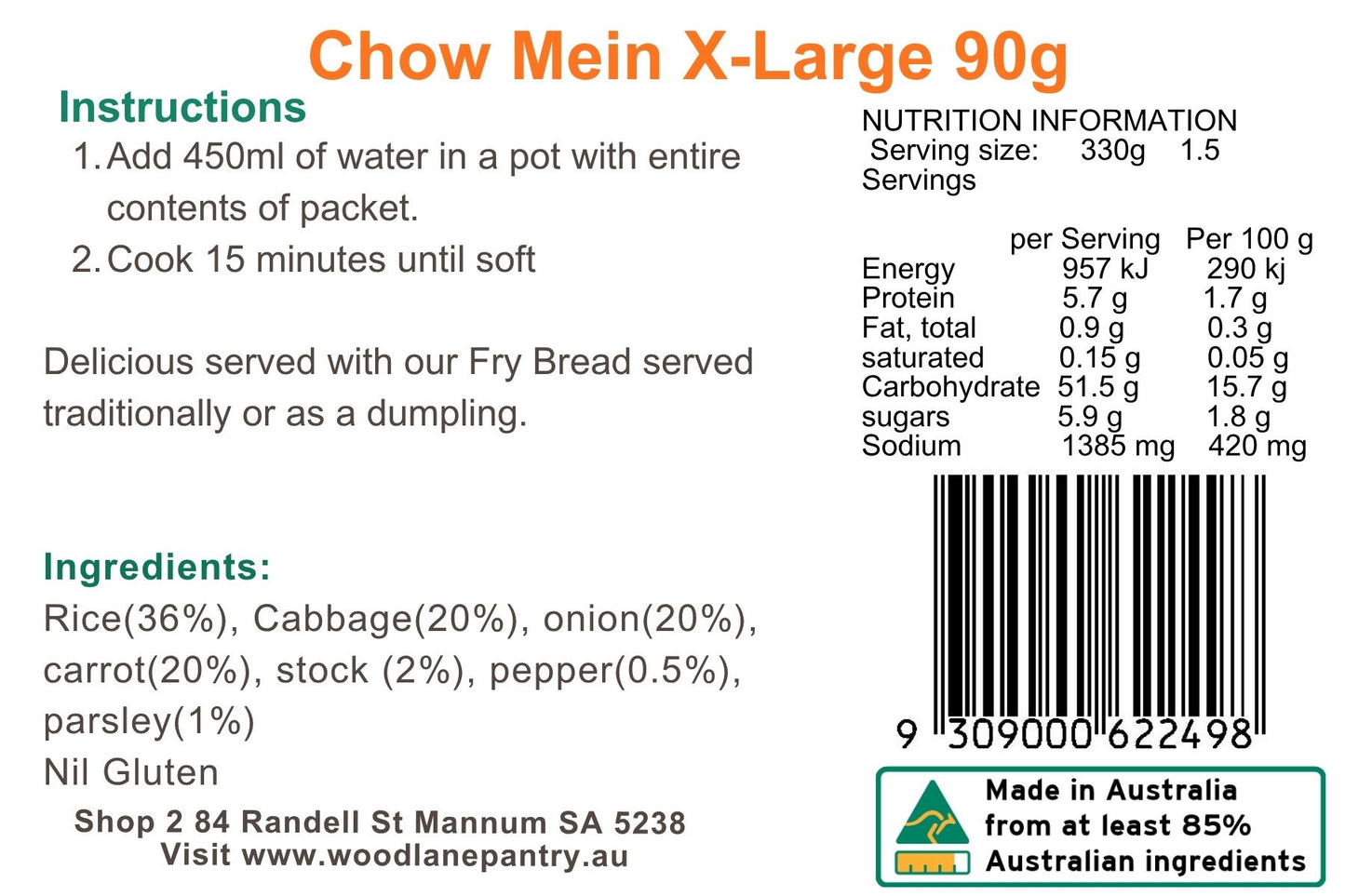 Woodlane Pantry - Chow Mein - XL Single