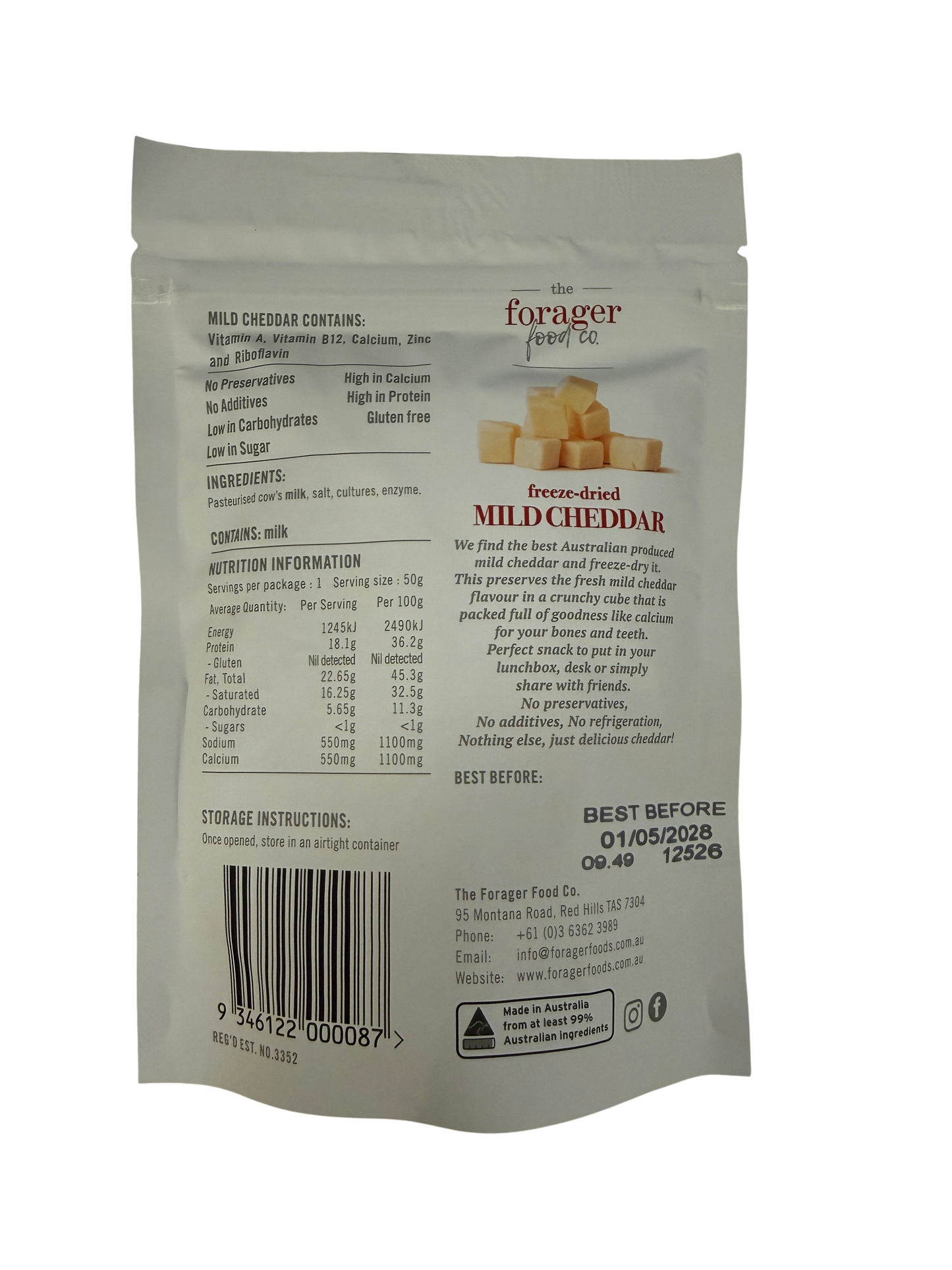 Forager Foods - Freeze Dried Mild Cheddar Cheese Cubes - 50g
