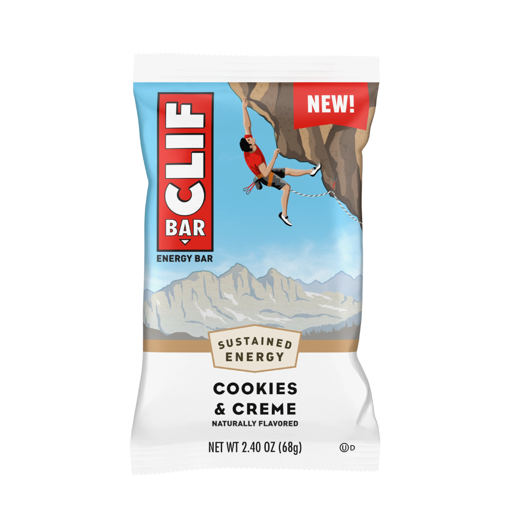 CLIF Bar cookies and cream energy bar front packet shot