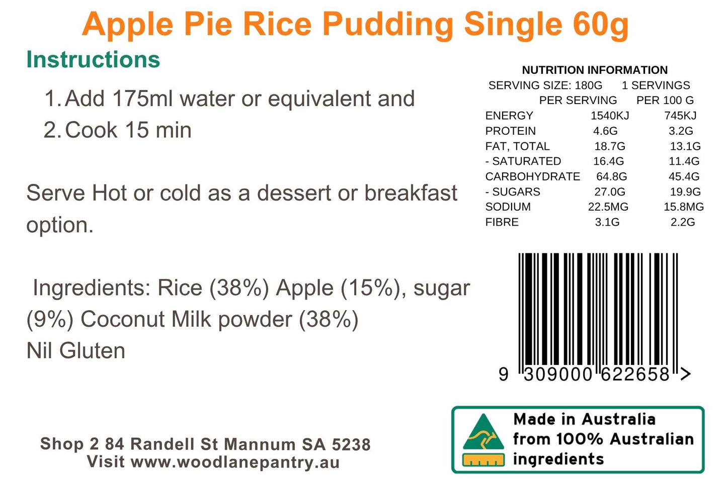 Woodlane Pantry - Apple Pie Rice Pudding - Single