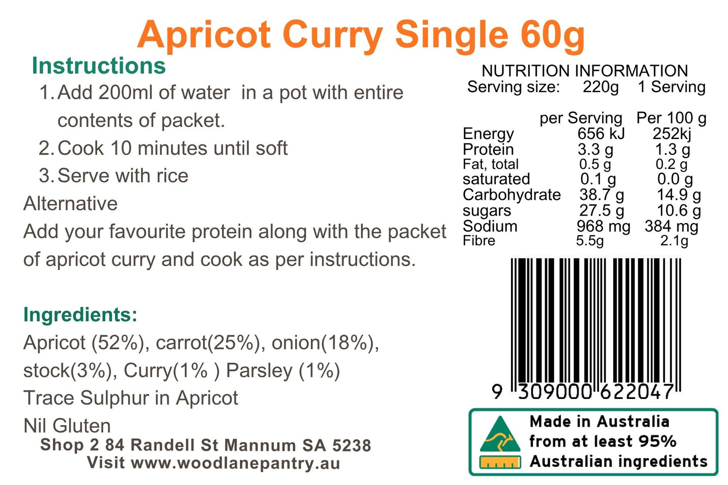 Woodlane Pantry - Apricot Curry - Single