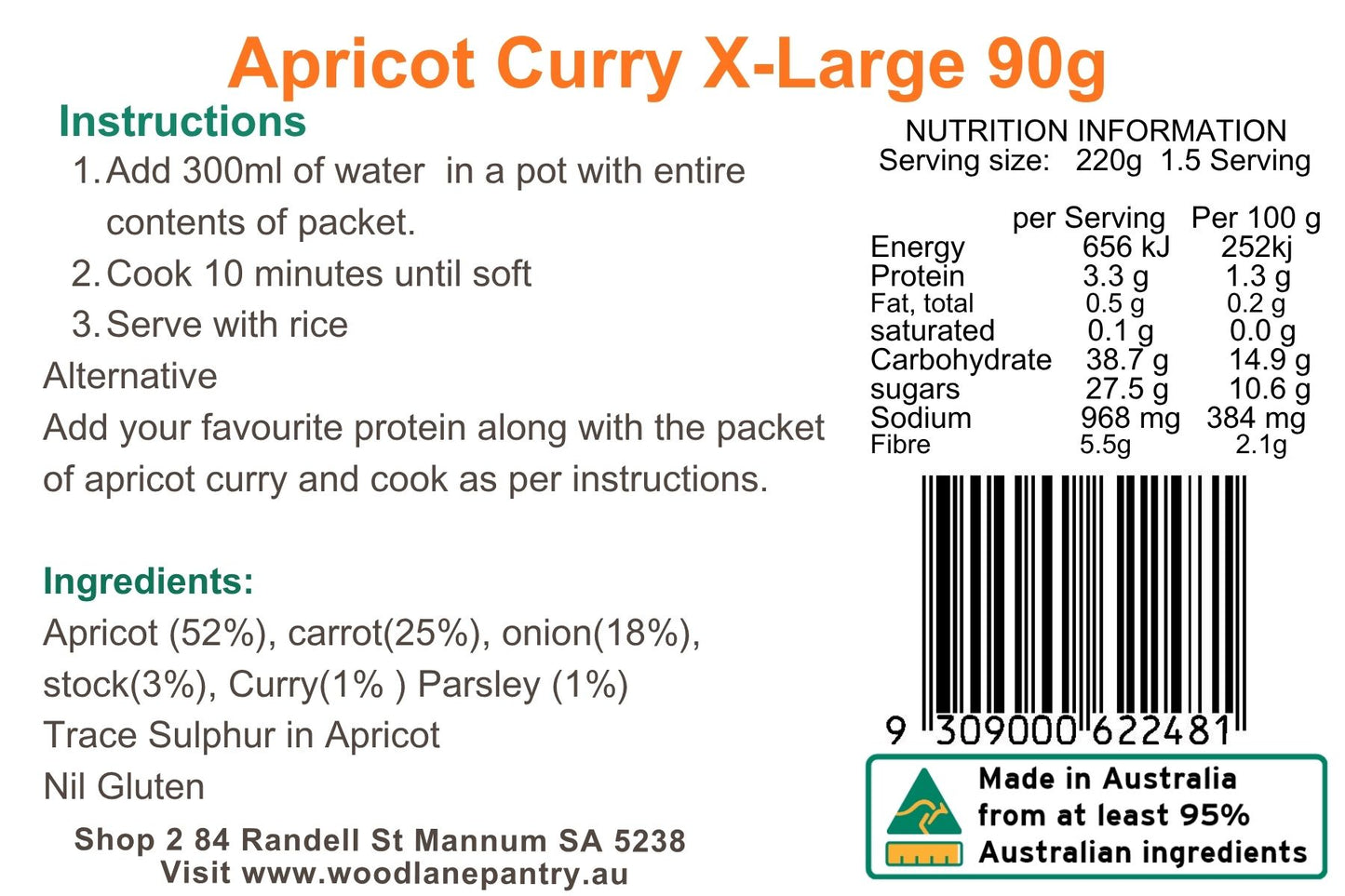 Woodlane Pantry - Apricot Curry - XL Single