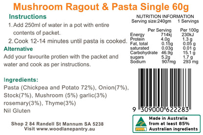 Woodlane Pantry - Mushroom Ragout and Pasta - Single