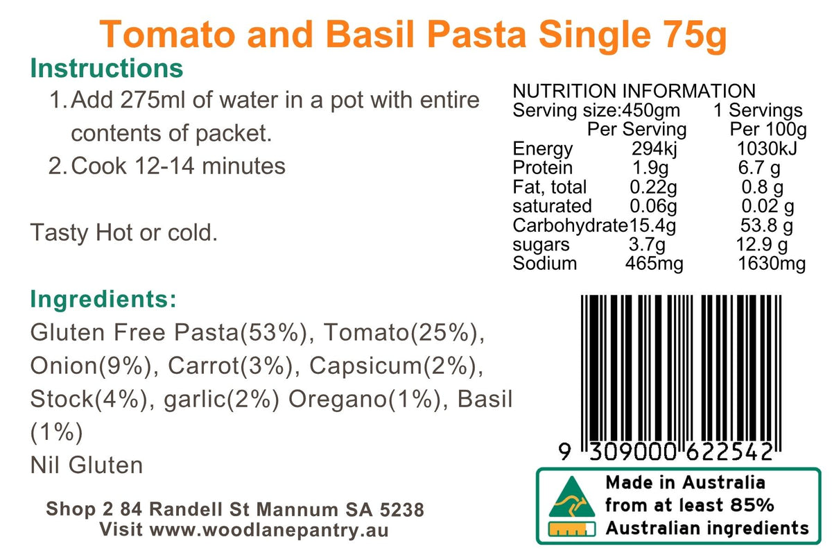 Woodlane Pantry - Tomato & Basil Pasta - Single