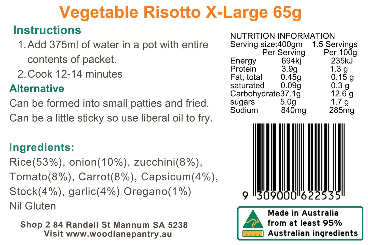 Woodlane Pantry - Vegetable Risotto - XL Single